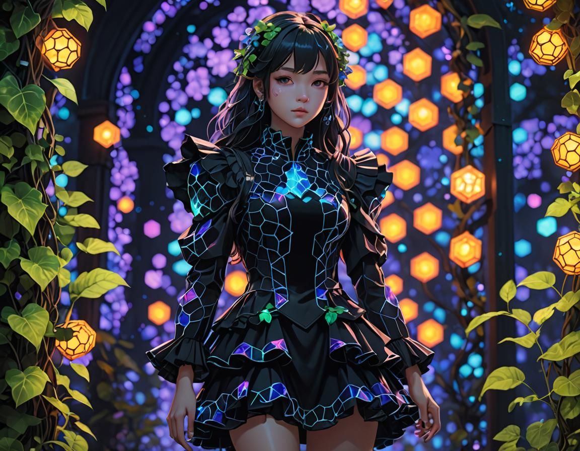 Holographic Honeycomb Dress in Neon Black Light