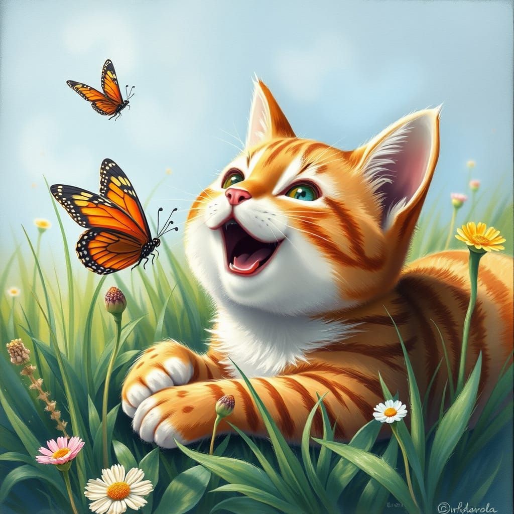 Whimsical Cat Discovers Delight in Meadow