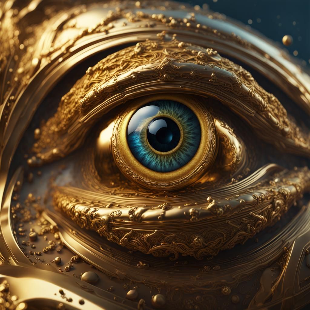 Gold Metallic Human Eye: Detailed Matte Painting