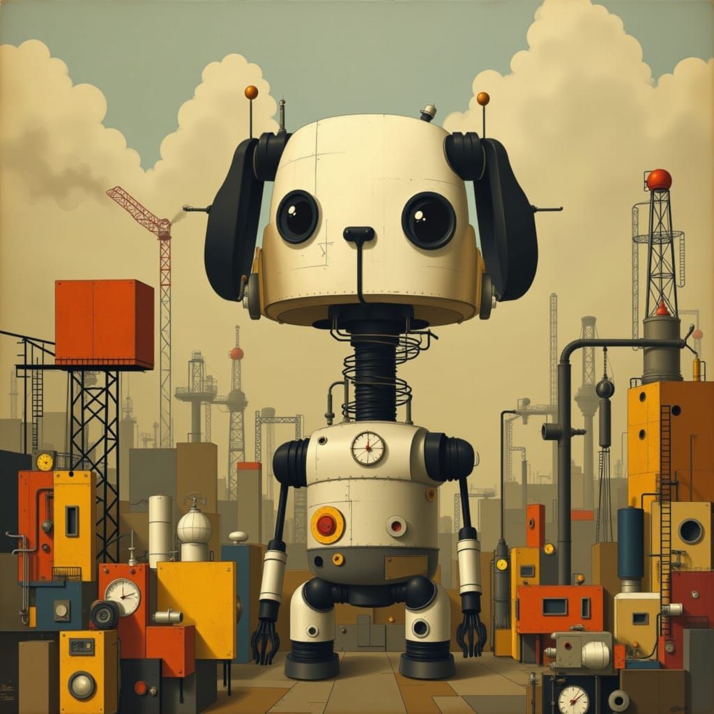 Cute Robot Dog in a Vibrant Flower Garden