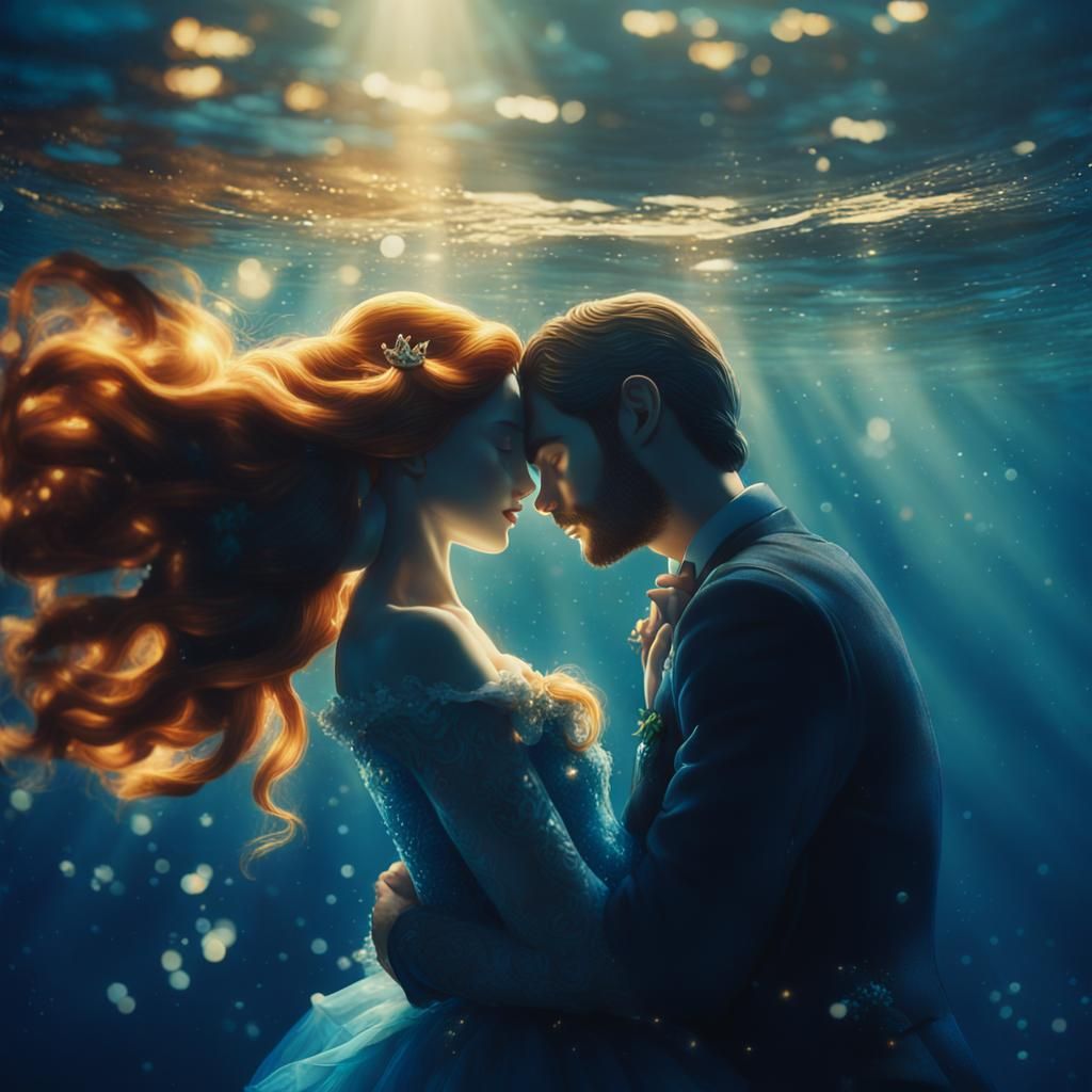 Little Mermaid Kiss in Teacup: Cinematic Still