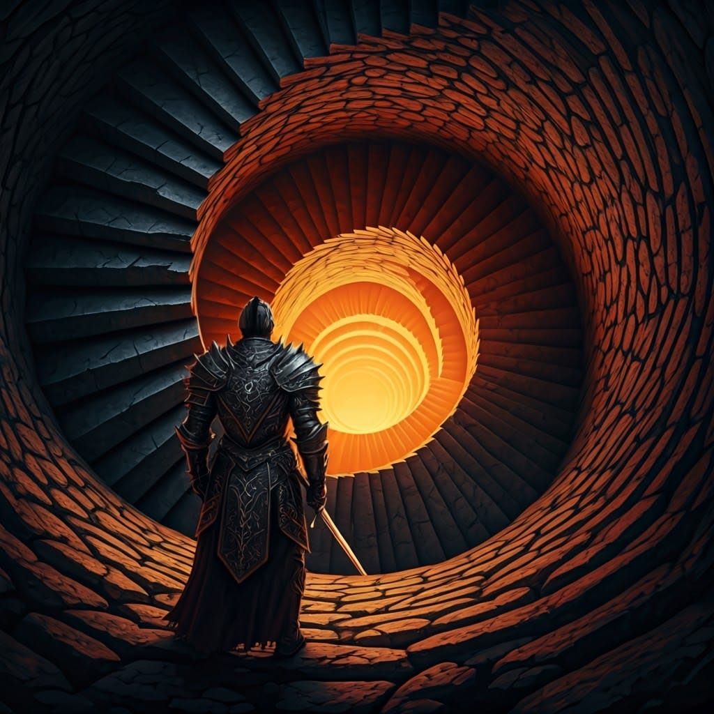 Surreal Dark Fantasy Knight Ascends Chasms of Lava in Cyberp...