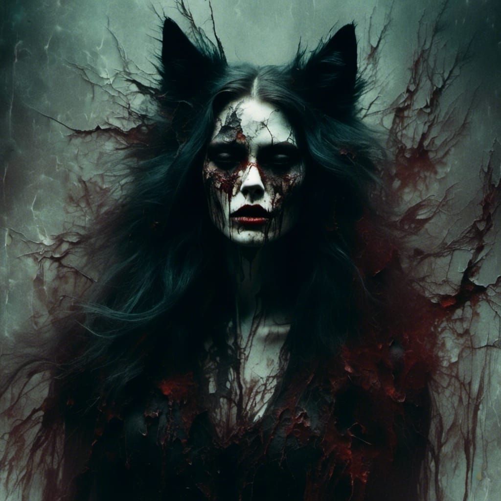 Gothic Dark Fantasy Wolf in Moonlight