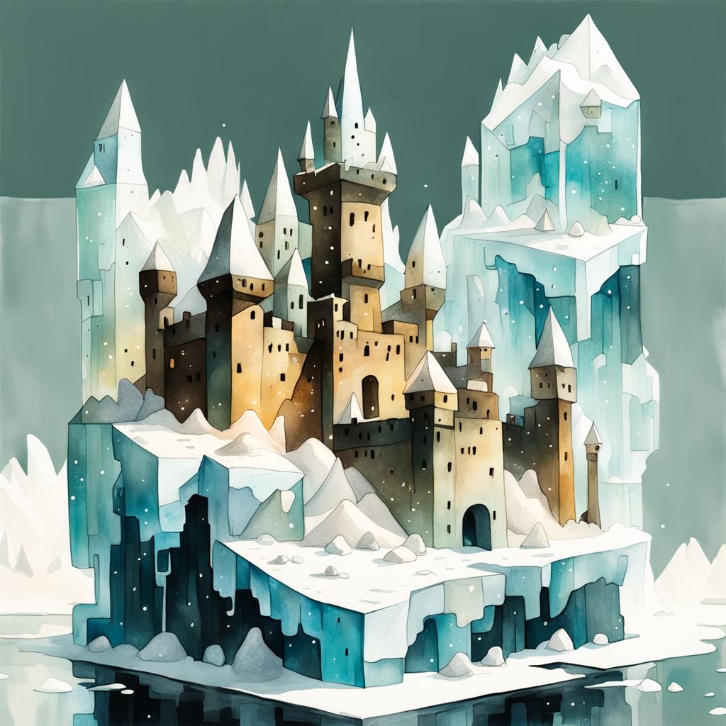 Fairytale Ice Fortress in Double Exposure Style