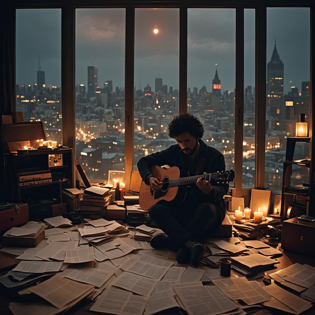 Introspective Musician Portrait in Cinematic Style