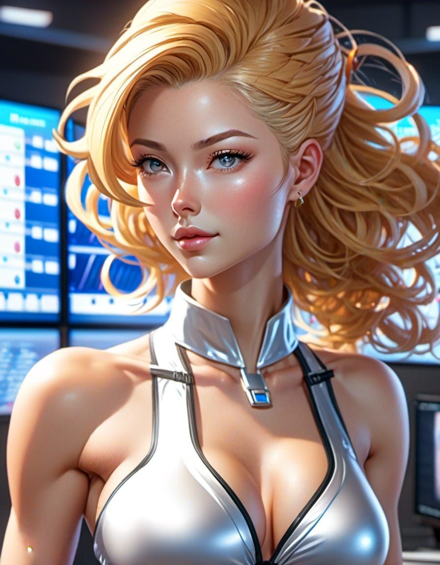 Blonde Weather Reporter in TV Studio