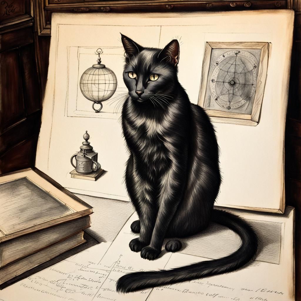 Monochrome Black Cat in Charcoal and Ink