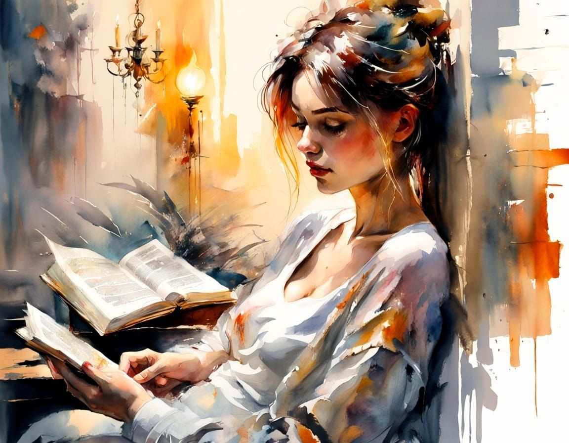 Ethereal Watercolor Reading Nook Illustration