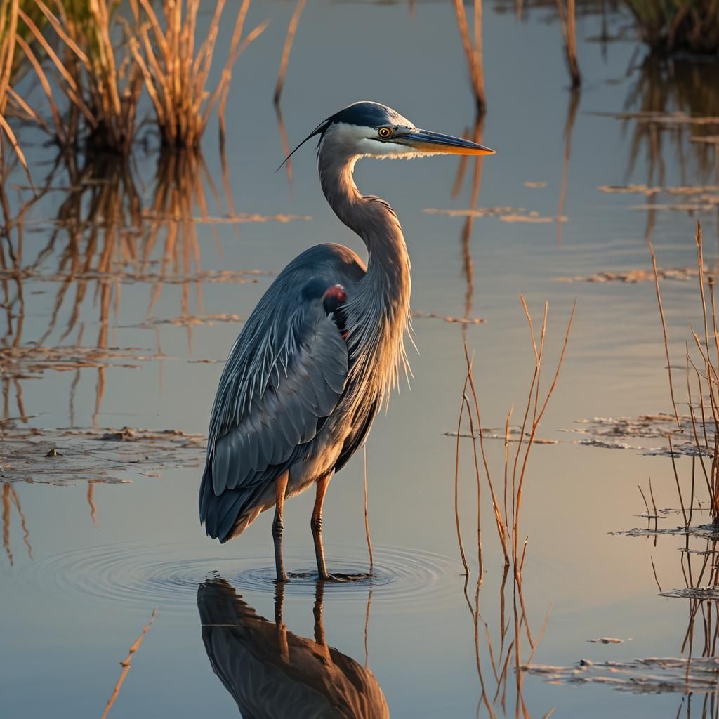 Blue Heron in Golden Light: Wildlife Photography