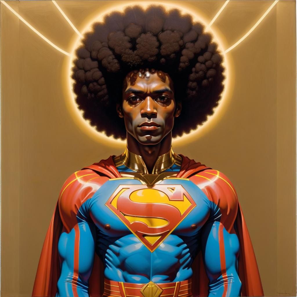 Golden Afro Superhero Self-Portrait in Gouache
