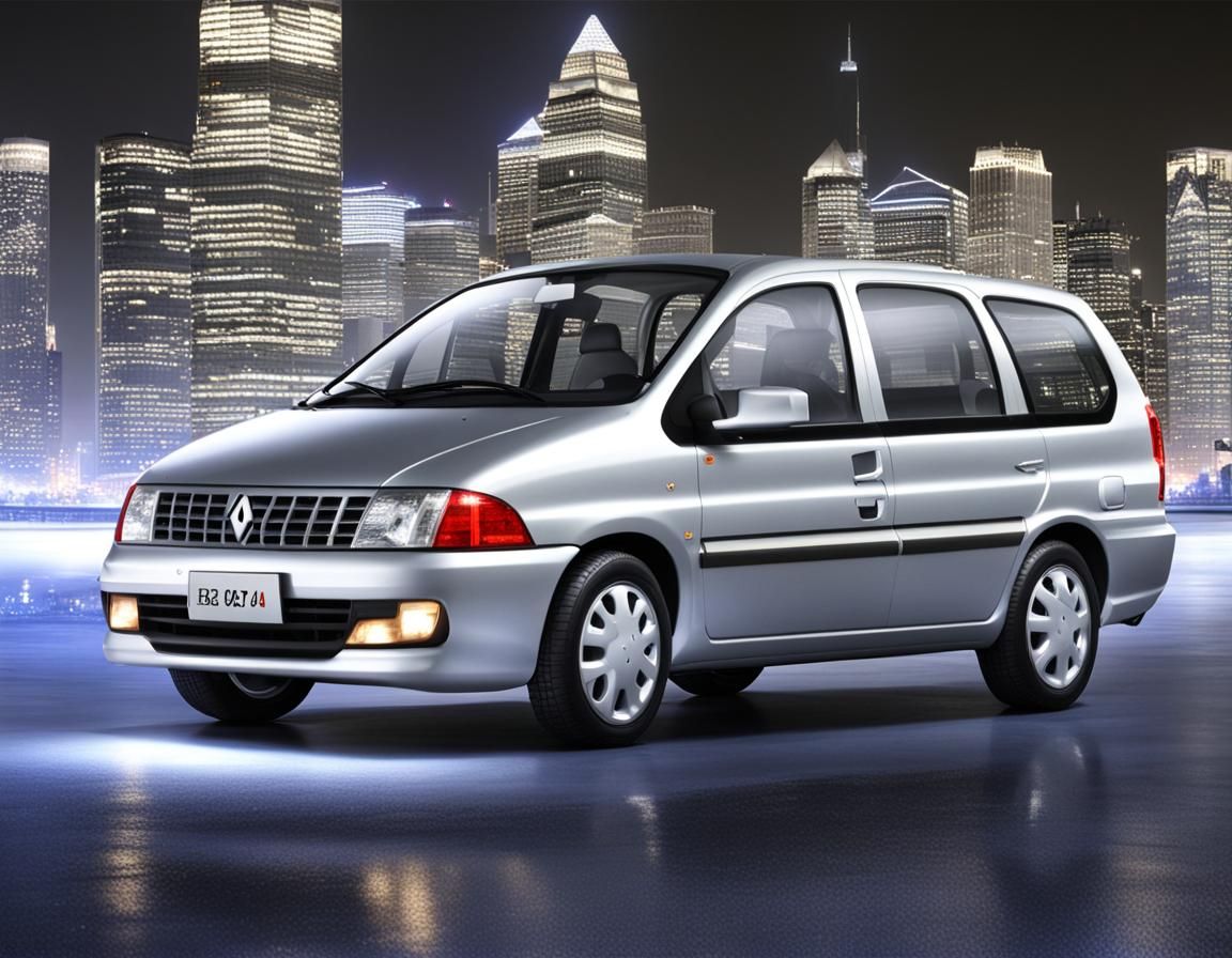 Silver 2000 Renault Bassara MPV at Night