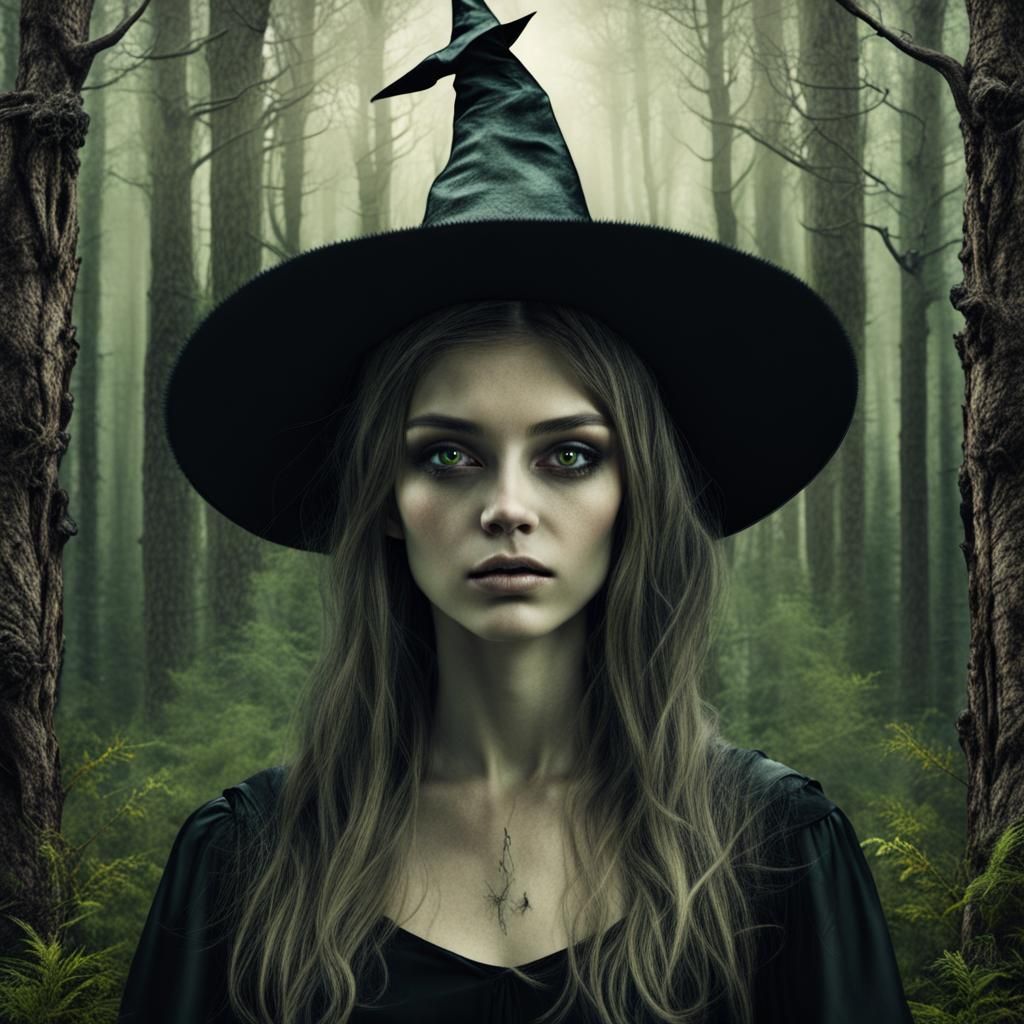 Enchanting Forest Witch Collage Portrait