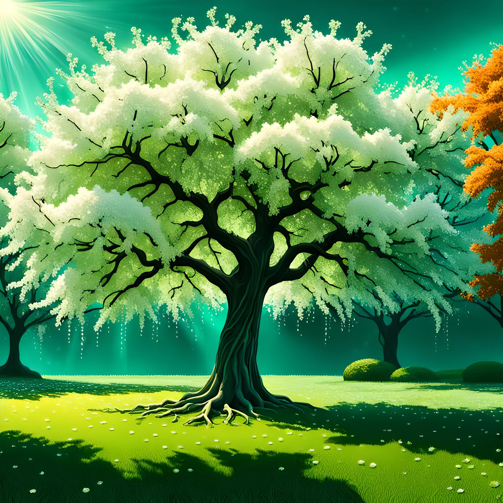 Imposing White Cherry Tree Art by Rutkowski