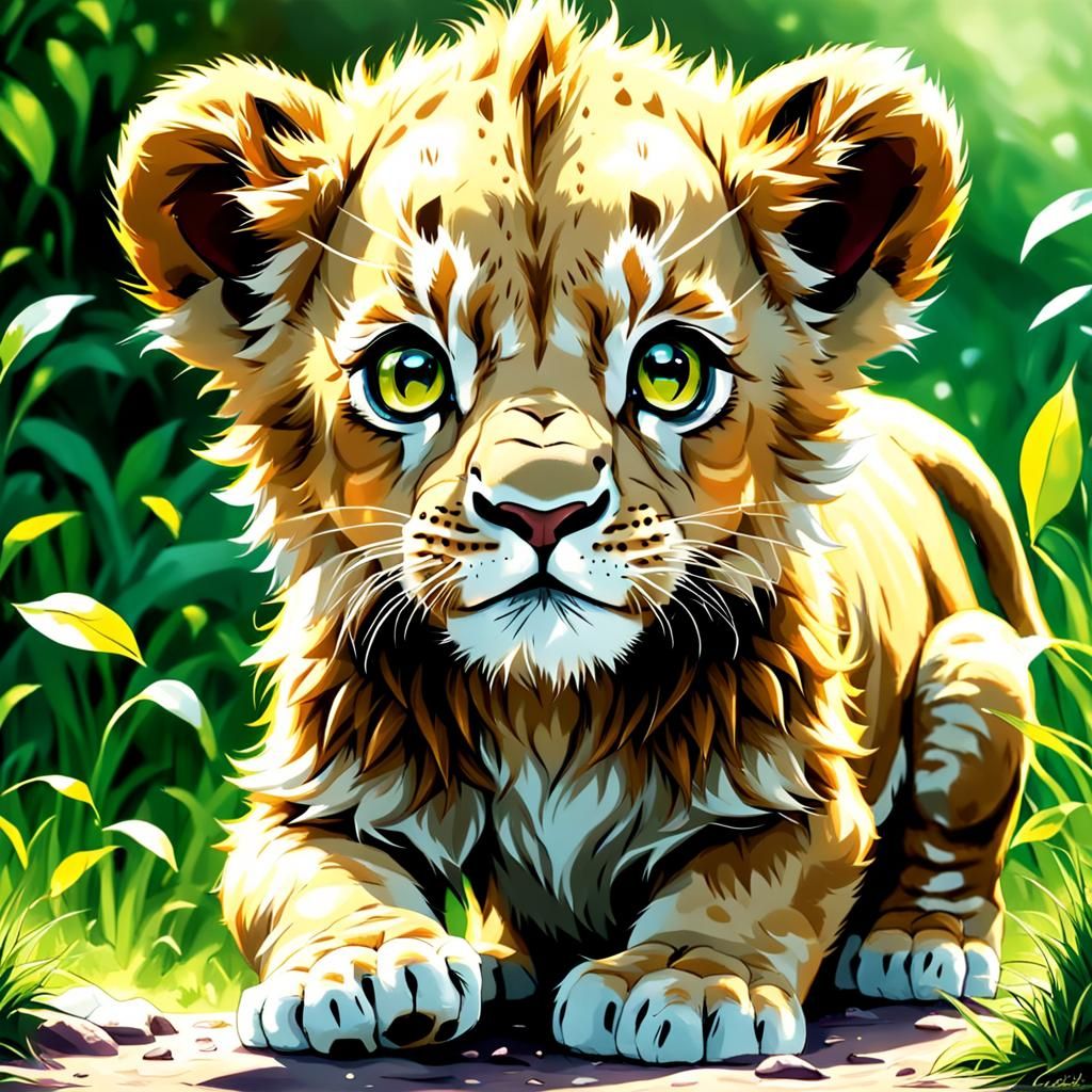 Adorable Lion Cub in Anime Style