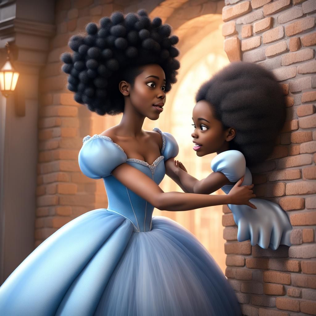 Cinderella Bursts Through Wall to Help Girl: 3D Render