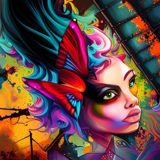 Butterfly in Teen Titans Go Style Graffiti Art