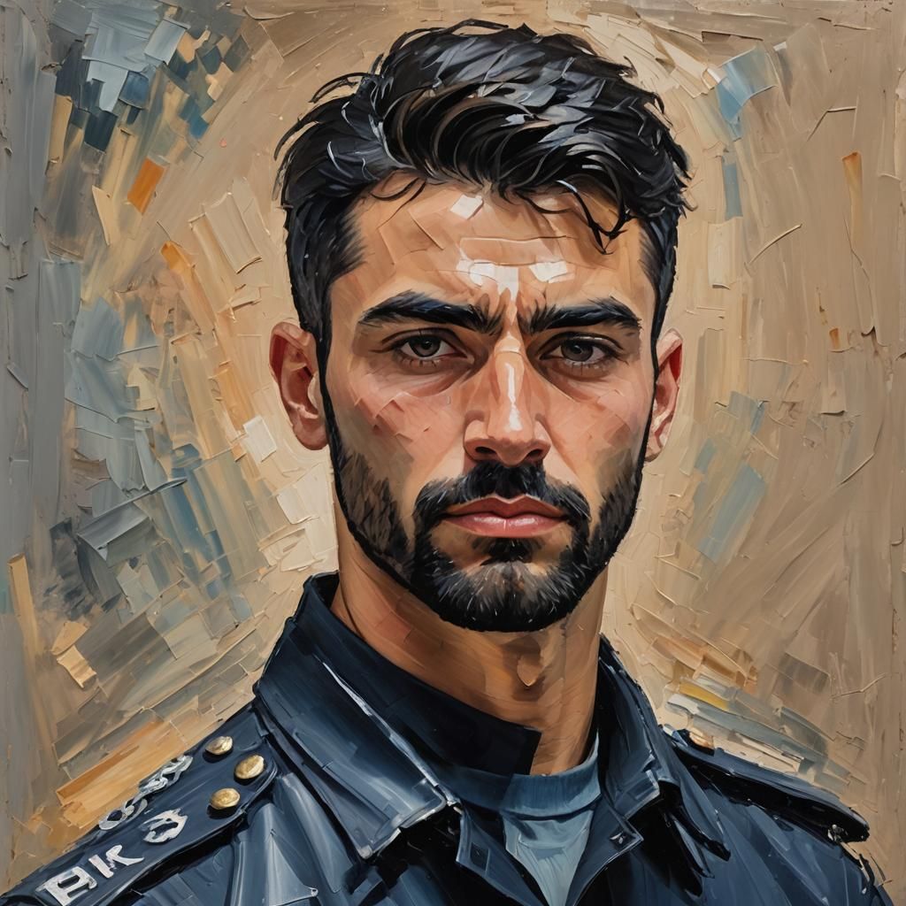 Handsome Policeman Portrait in Impasto Oil Painting Style