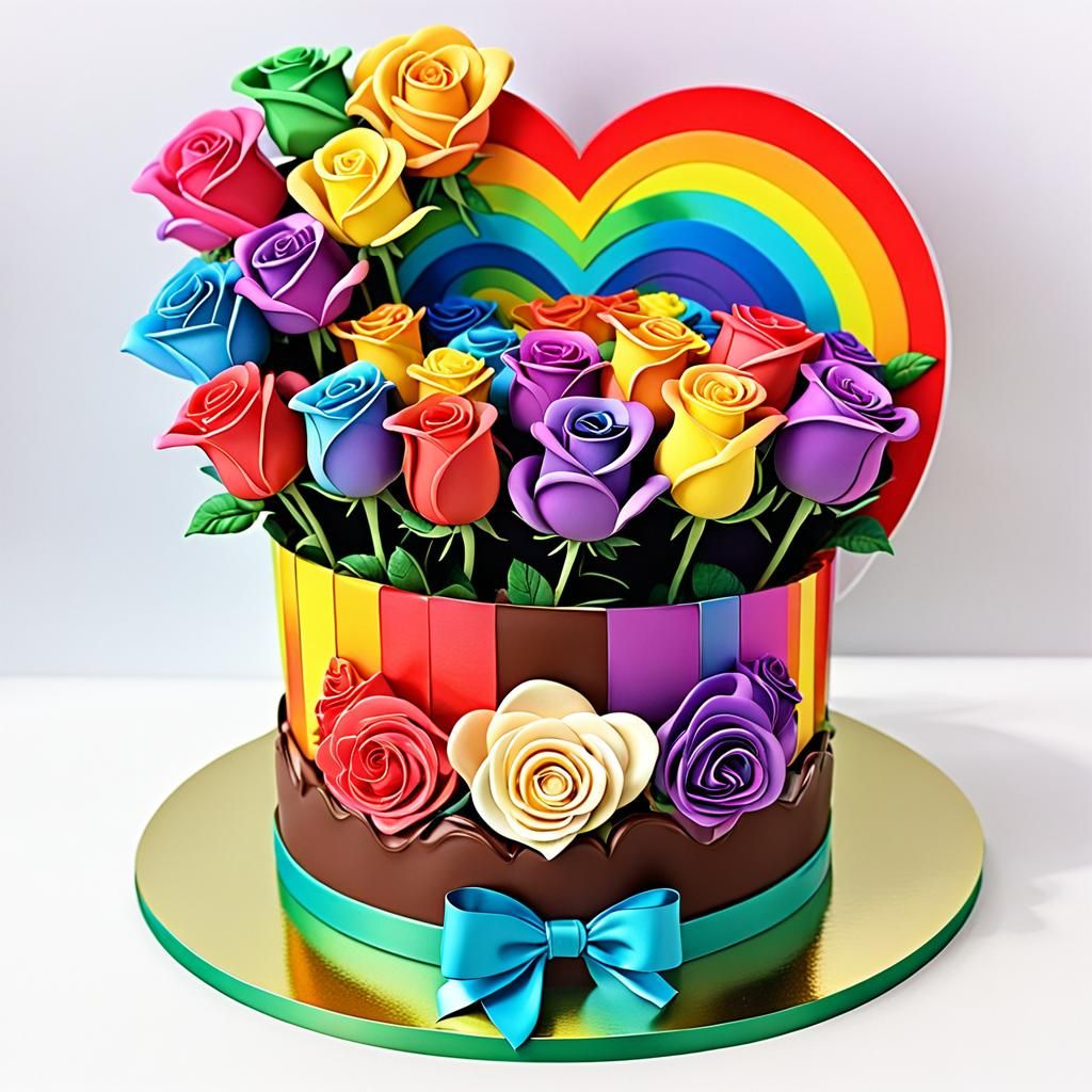 Rainbow Valentine Gift: 3D Chocolate and Roses