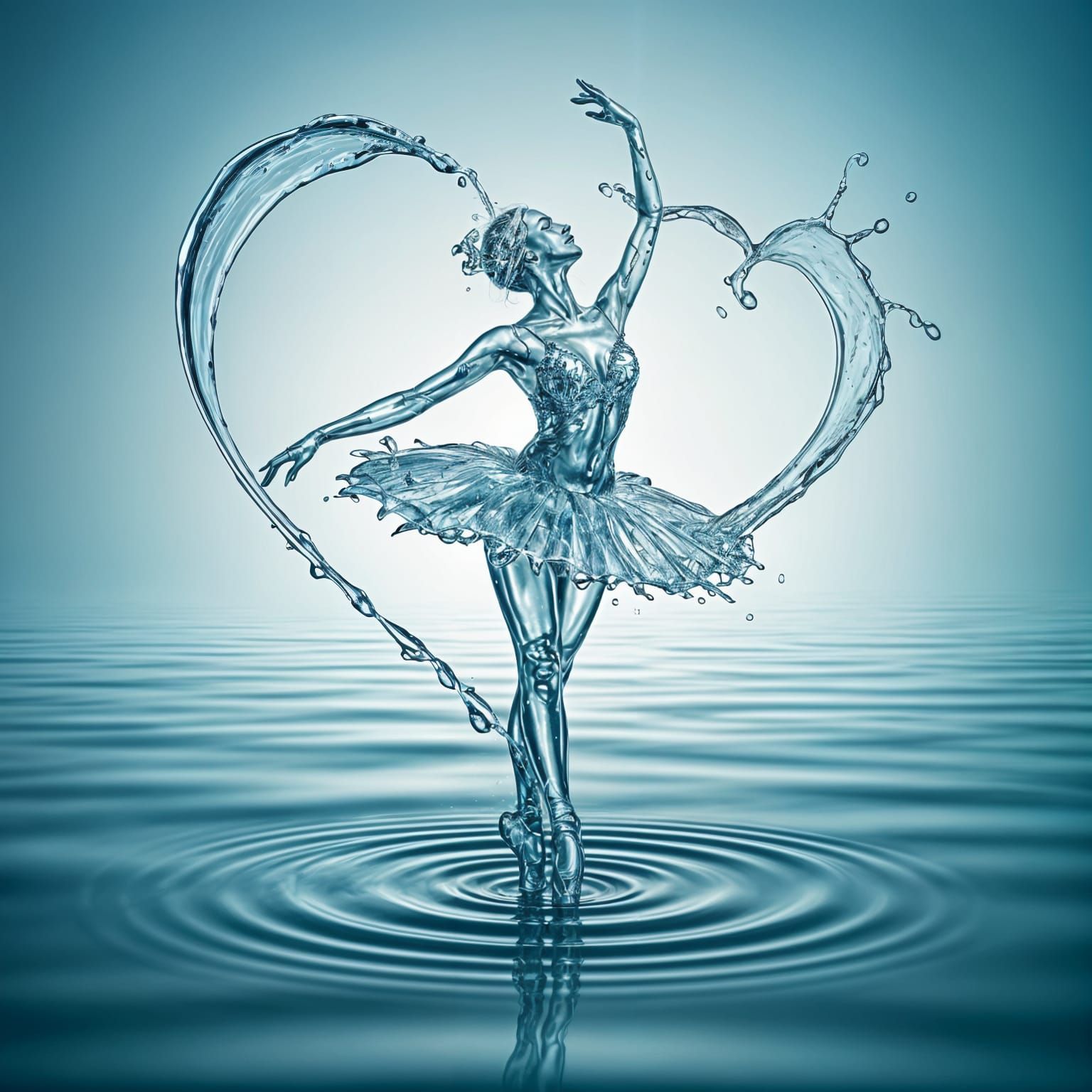 Crystal Water Ballerina Frozen in Splashing Heart Pose