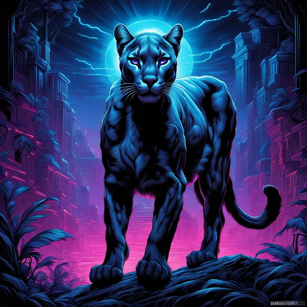 Fearsome Puma in Black Light Comic Art