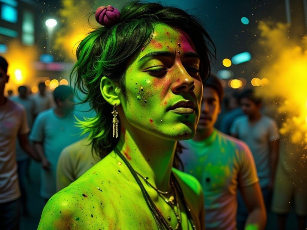 Cyberpunk Shaman With Glowing Tattoos At Rave