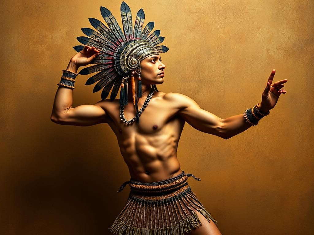 Dynamic Aztec Dancer in Orozco-Inspired Mural Art