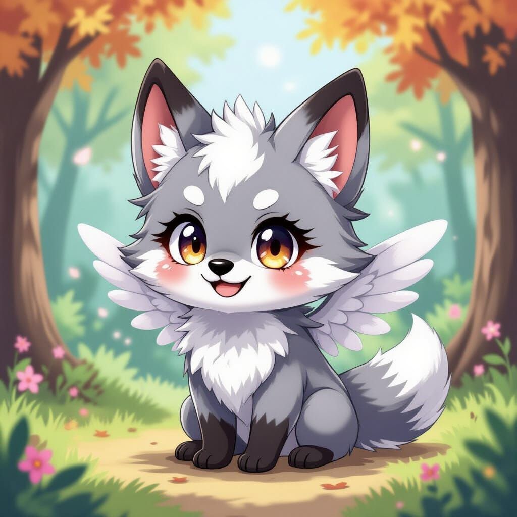 Adorable Demon Chibi Wolf in Pastel Style
