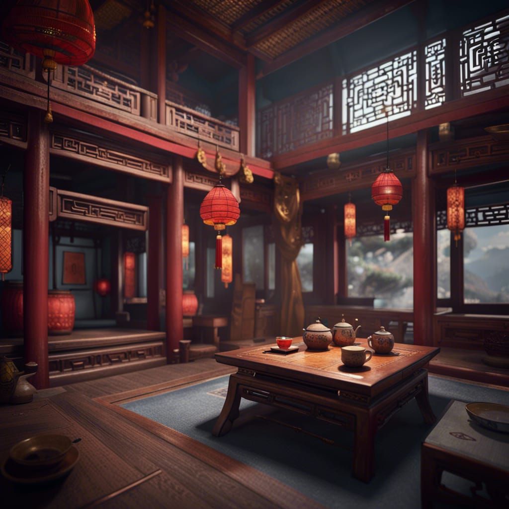 Ancient Chinese House Interior in Gusu Lan Style