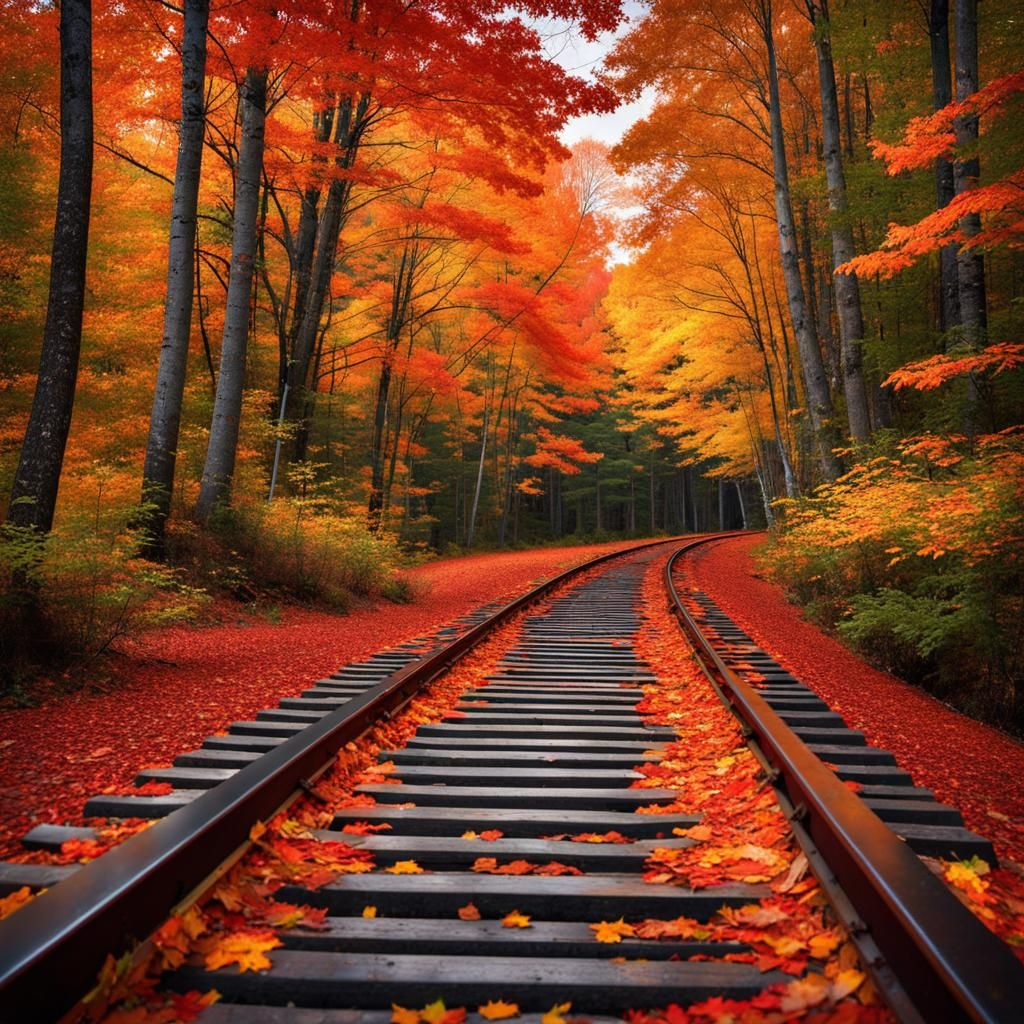 Maine Railroad Tracks in Autumn: Professional Photo