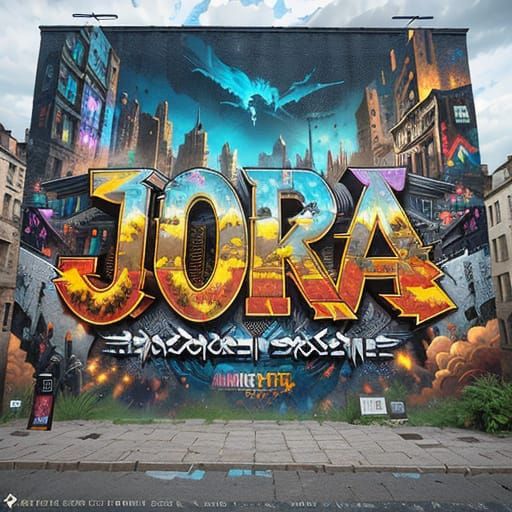 Epic Graffiti Mural on City Wall Digital Painting