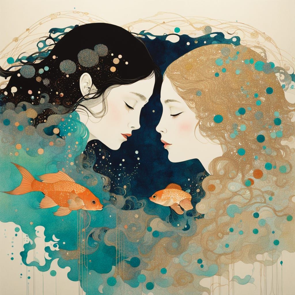 Mystical Aquatic Scene in Dreamy Watercolor Style