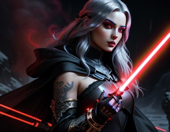 Drow Sith Warrior in Retropunk Aether Illustration