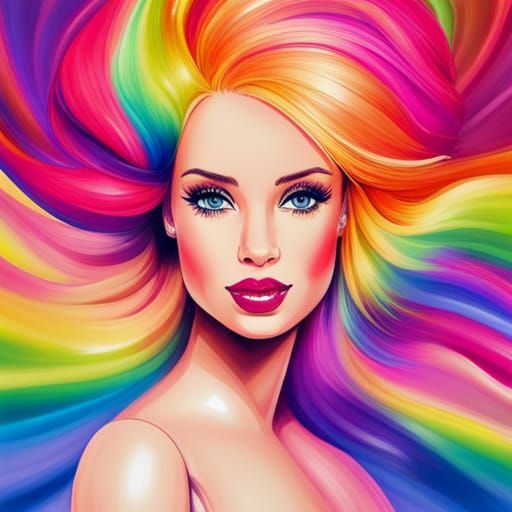 Rainbow Barbie Doll Splash Art Watercolor