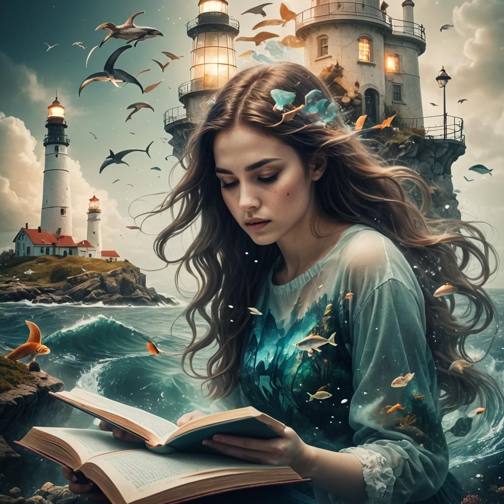 Double Exposure: Girl Reading Fantasy Novel