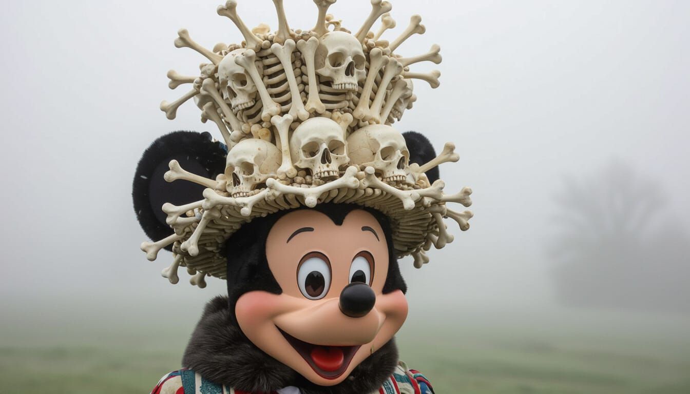 Mickey Mouse in Whimsical Bone Hat, Portrait