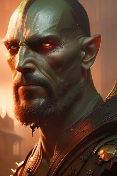 Golden Scaled Medieval Fighter Portrait in Dark Fantasy Styl...