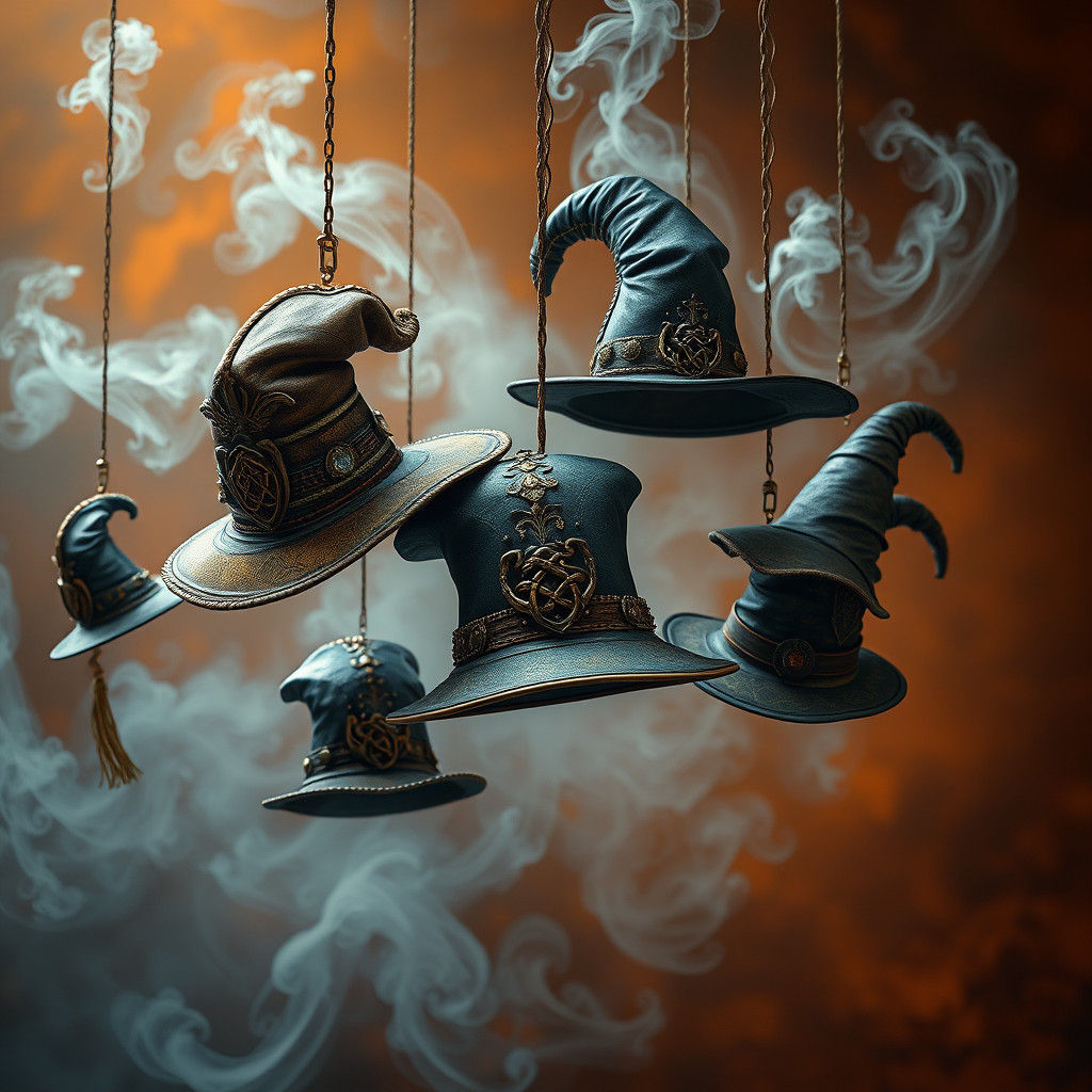 Mystical Ornate Hats in Ethereal Fog