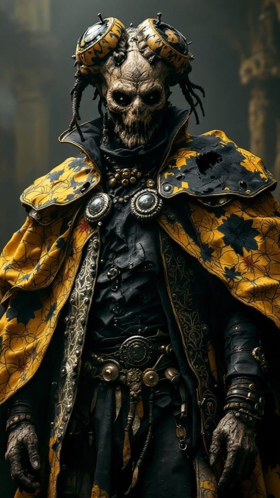 Dark Victorian Dahomey Warrior in Intricately Patterned Sici...