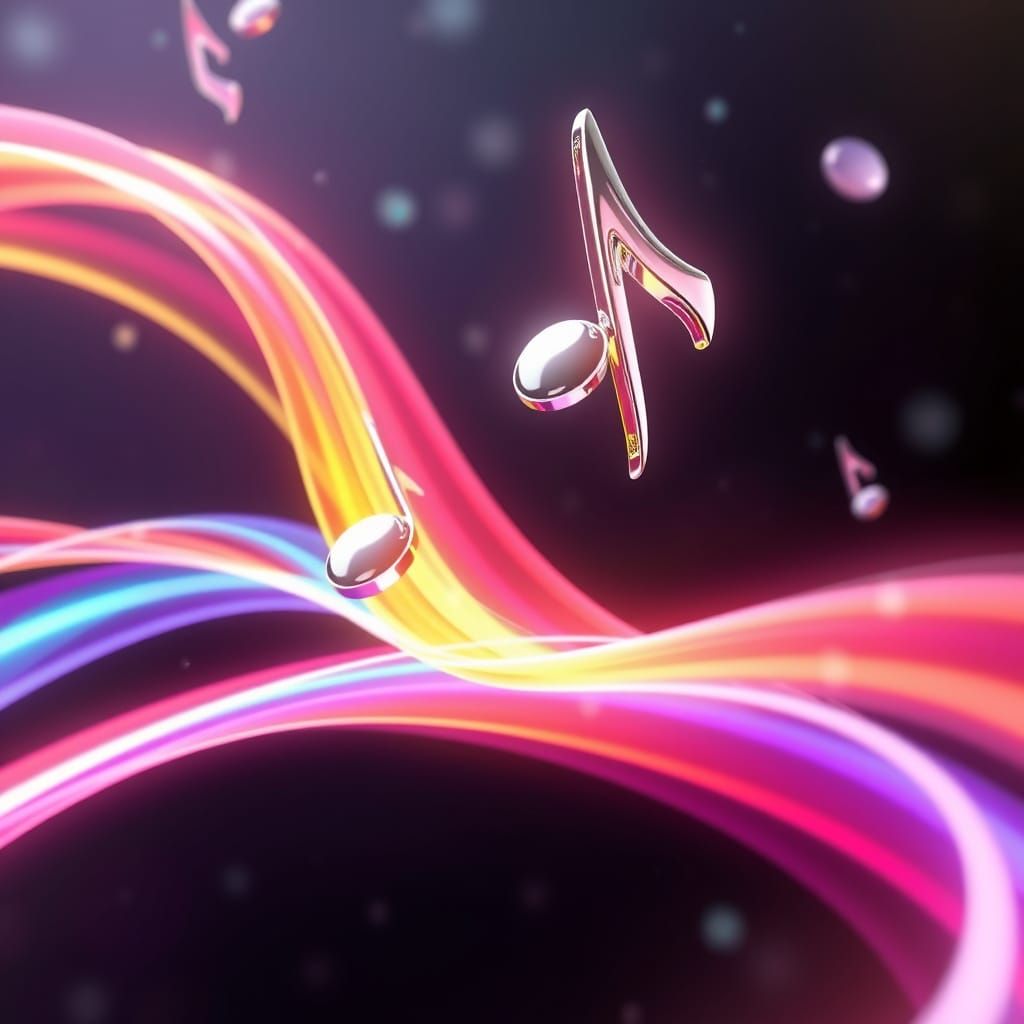 Chrome and Crystal Musical Notes in Rainbow Light