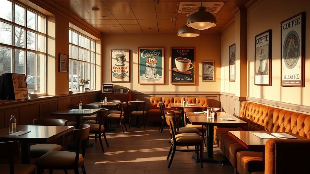 Cozy Cafe Scene in Warm, Inviting Light