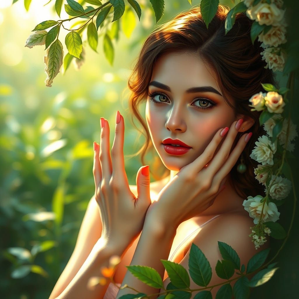 Elegant Woman in Golden Light: A Digital Painting