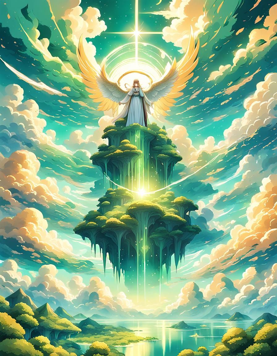 Heavenly Manga Landscape with Angel Veil