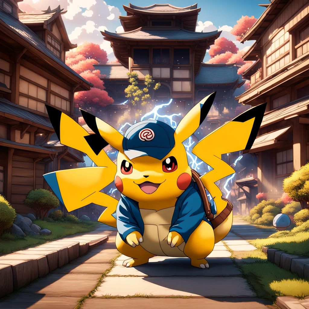 Pikachu and Naruto Characters: Detailed Matte Painting