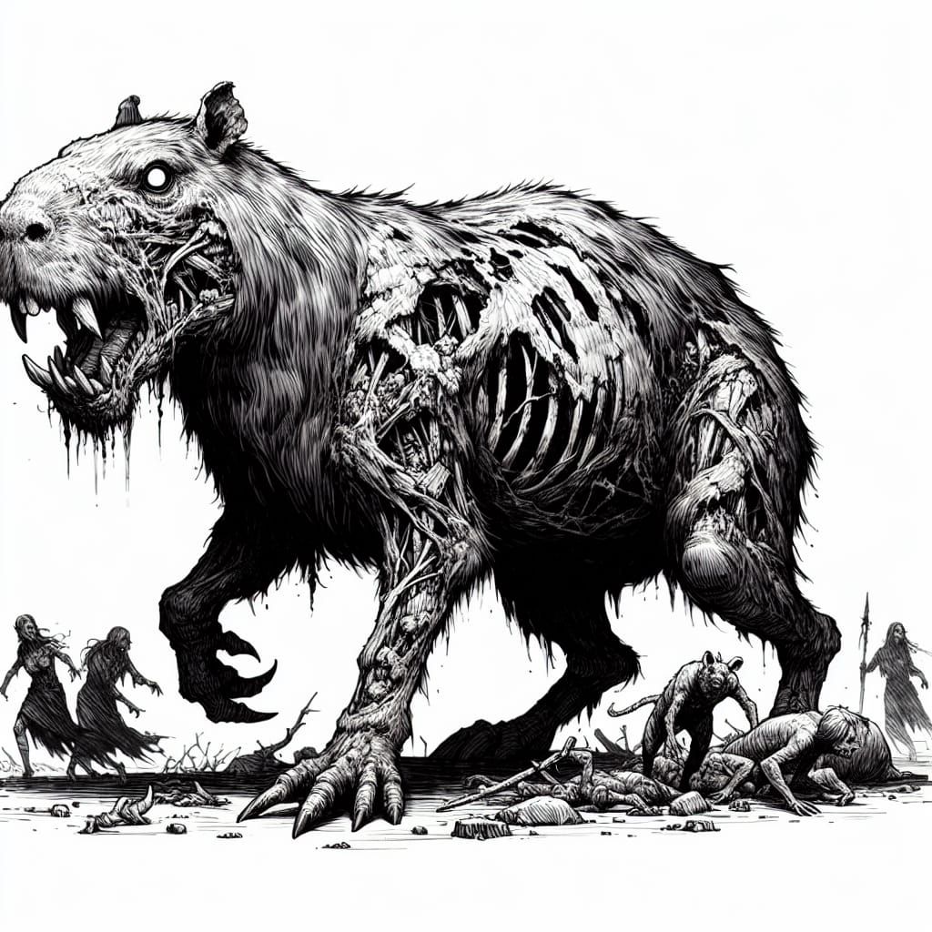 Zombie Capybara Paladin Attacks Settlement in Dark Fantasy A...