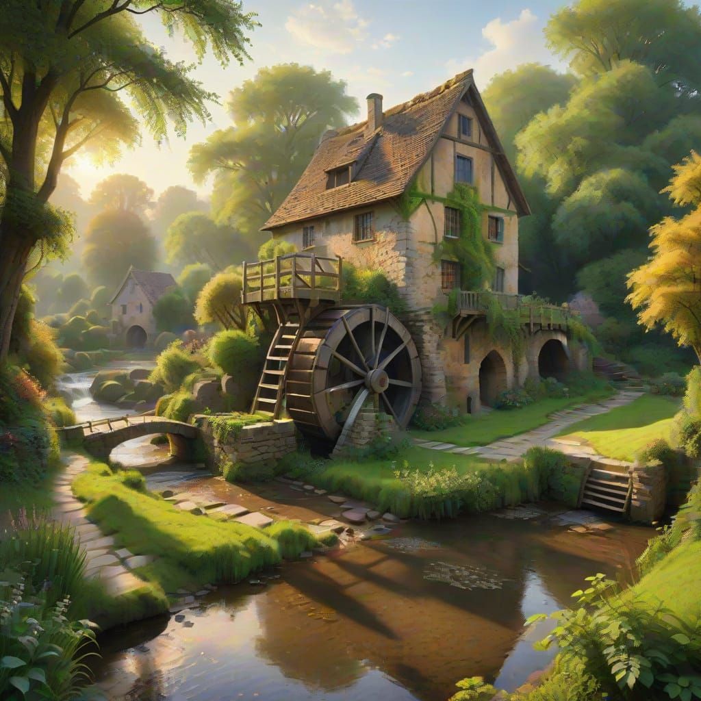 Idyllic English Watermill in Golden Light