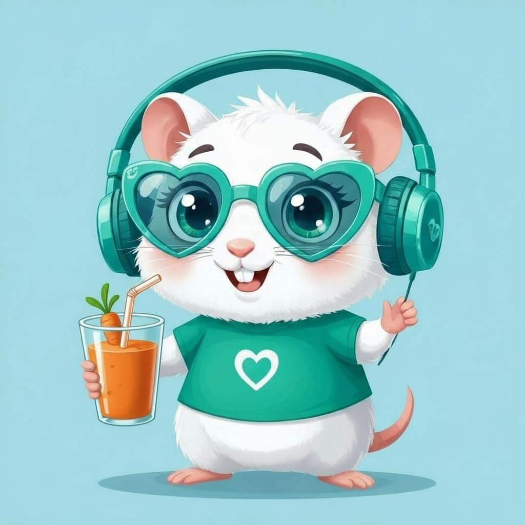 Cute Hamster Character in Teal Sunglasses and Headphones