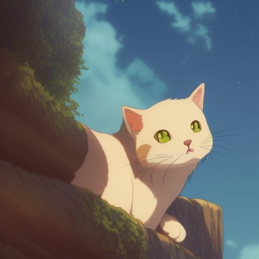 Cute Kawaii Cat in Studio Ghibli Anime Style