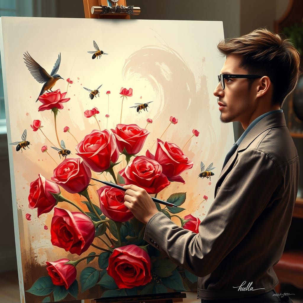 **"Ein Künstler malt Rosen und Bienen voller Leben"**