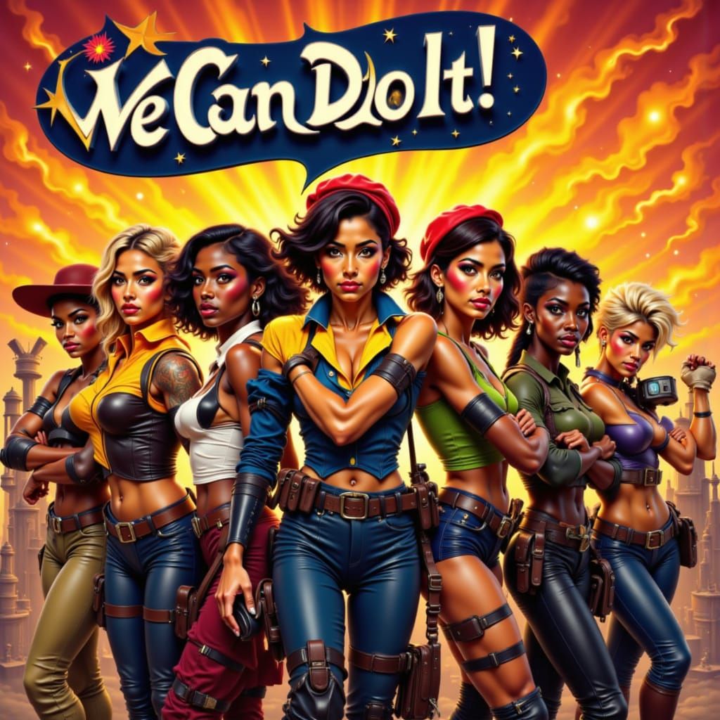 Six Fierce Women in Rosie the Riveter Style Banner