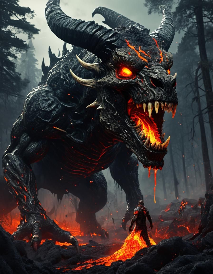 Zombie Lava Creature Portrait in Gritty Digital Art